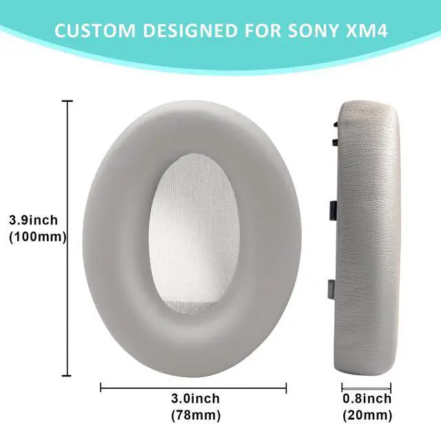 Alt view image 3 of 7 - Ear Pads Replacement for Sony WH-1000XM4 - Silver Earpads for Sony WH1000XM4 Noise Canceling Wireless Headphones, Premium Protein Leather (Silver)