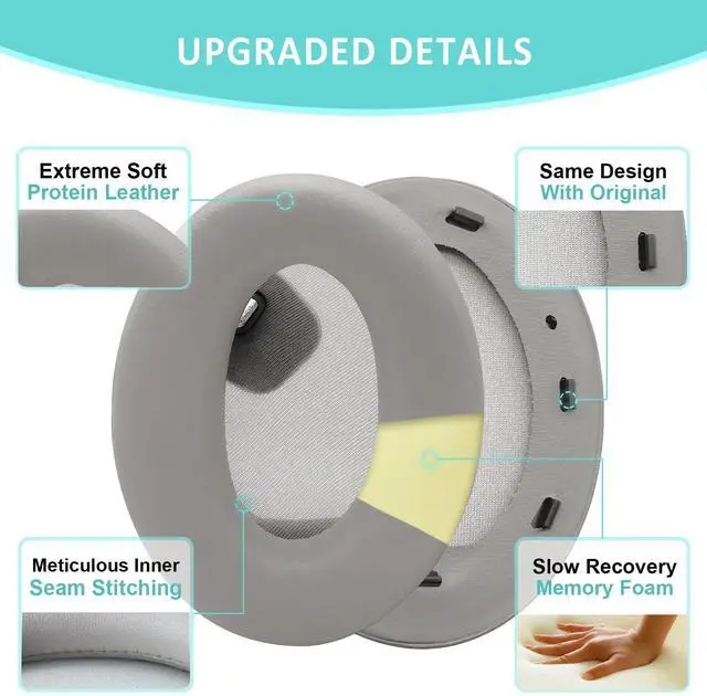 Alt view image 4 of 7 - Ear Pads Replacement for Sony WH-1000XM4 - Silver Earpads for Sony WH1000XM4 Noise Canceling Wireless Headphones, Premium Protein Leather (Silver)