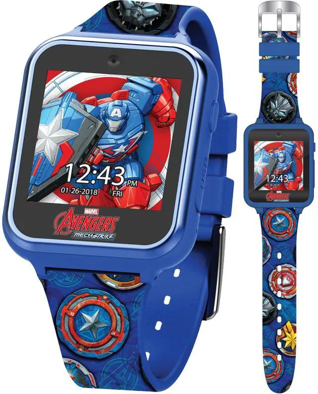 Main image of Marvel Avengers Kids Smart Watch - Touchscreen with Mech Strike Heroes, Games, Selfie Camera, Step Tracker, Timer, and Alarm - Fits Wrists 5.5" to 8.0"