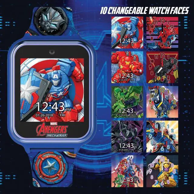 Alt view image 6 of 6 - Marvel Avengers Kids Smart Watch - Touchscreen with Mech Strike Heroes, Games, Selfie Camera, Step Tracker, Timer, and Alarm - Fits Wrists 5.5" to 8.0"