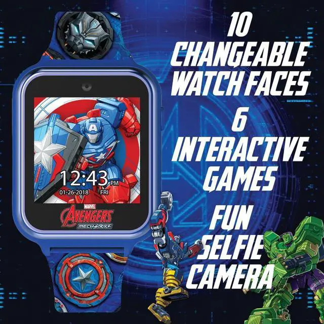Alt view image 3 of 6 - Marvel Avengers Kids Smart Watch - Touchscreen with Mech Strike Heroes, Games, Selfie Camera, Step Tracker, Timer, and Alarm - Fits Wrists 5.5" to 8.0"