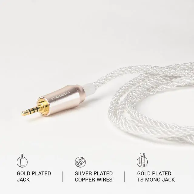 Alt view image 3 of 6 - 99 Series Silver Plated Upgrade Balanced 2.5mm Jack | Headphones HiFi Replacement 2.5mm Male to Dual TS Mono 3.5mm Male Connector Plug | Length 1.2m/3.9ft