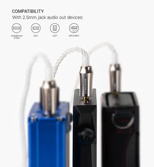 Alt view image 6 of 6 - 99 Series Silver Plated Upgrade Balanced 2.5mm Jack | Headphones HiFi Replacement 2.5mm Male to Dual TS Mono 3.5mm Male Connector Plug | Length 1.2m/3.9ft