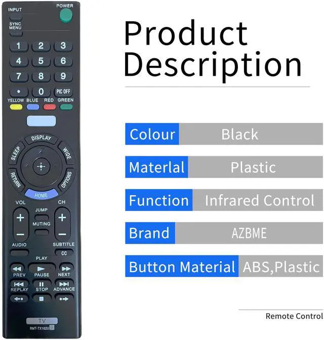 Alt view image 2 of 4 - RMT-TX102U Replacement Remote Control for Sony TV RMT-TX100U RMT-TX300U 32R500C 40R510C 48R510C KDL40R510C KDL-55W800C KDL40R530C KDL-48W650D KDL-40W650D KDL-32W600D KDL-48R530C KDL-48R550C