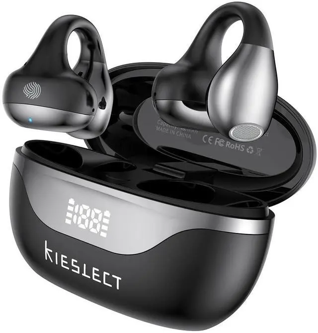 Main image of Clip on Open Ear Wireless Bluetooth Headphones with AI 165 Language Translator, Real Time Translation Earbuds with Wireless Charging Case, Black, Active Noise Cancelling
