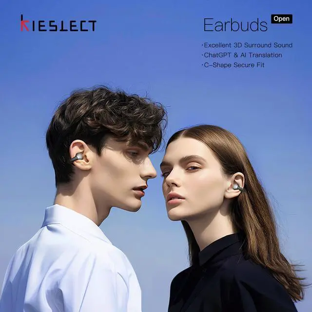 Alt view image 2 of 7 - Clip on Open Ear Wireless Bluetooth Headphones with AI 165 Language Translator, Real Time Translation Earbuds with Wireless Charging Case, Black, Active Noise Cancelling