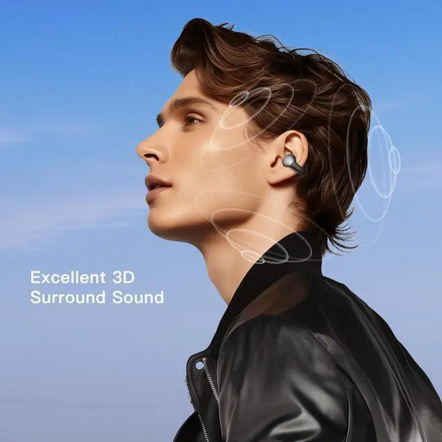 Alt view image 3 of 7 - Clip on Open Ear Wireless Bluetooth Headphones with AI 165 Language Translator, Real Time Translation Earbuds with Wireless Charging Case, Black, Active Noise Cancelling