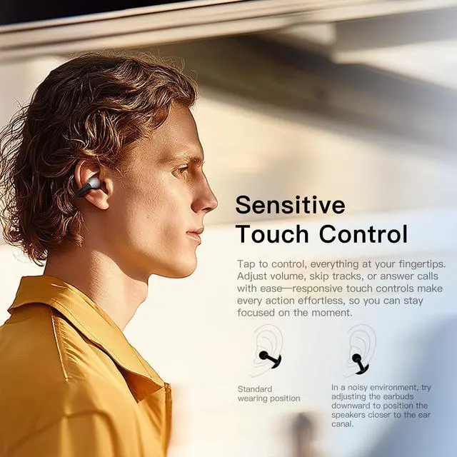 Alt view image 7 of 7 - Clip on Open Ear Wireless Bluetooth Headphones with AI 165 Language Translator, Real Time Translation Earbuds with Wireless Charging Case, Black, Active Noise Cancelling