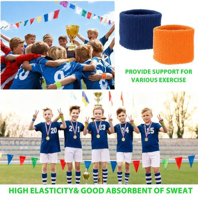 Alt view image 3 of 7 - 72 Pcs(36 Pairs) Sports Wristbands for Kids Bulk, Wrist Sweatbands for Kids, Neon Sports Wristband for Children, Fan Wristband for Summer Camp, Soccer, Football, Basketball, Party Favors