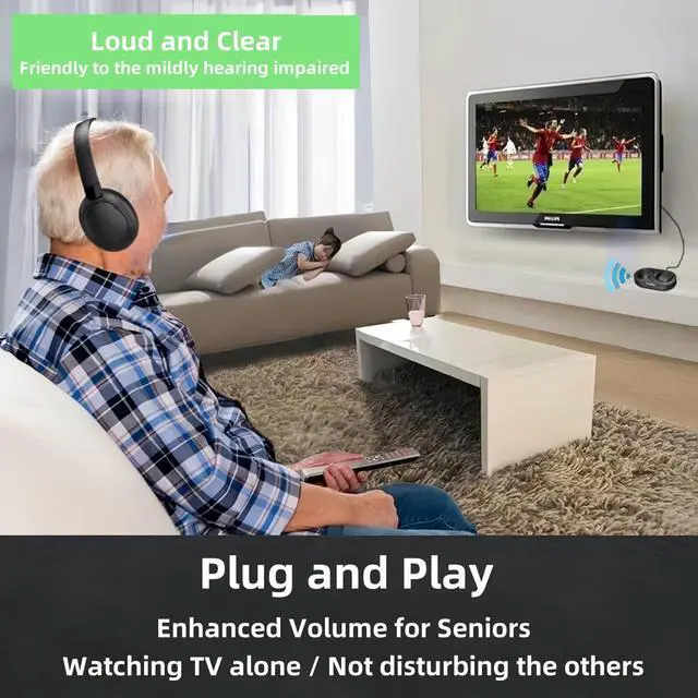 Alt view image 3 of 7 - Wireless TV Headphones for Seniors, TV Headphones Wireless with Transmitter Charging Base, Comfortable Over-Ear, Long Battery Life, Easy Volume Control, Ideal for Elderly & Late-Night TV Watching