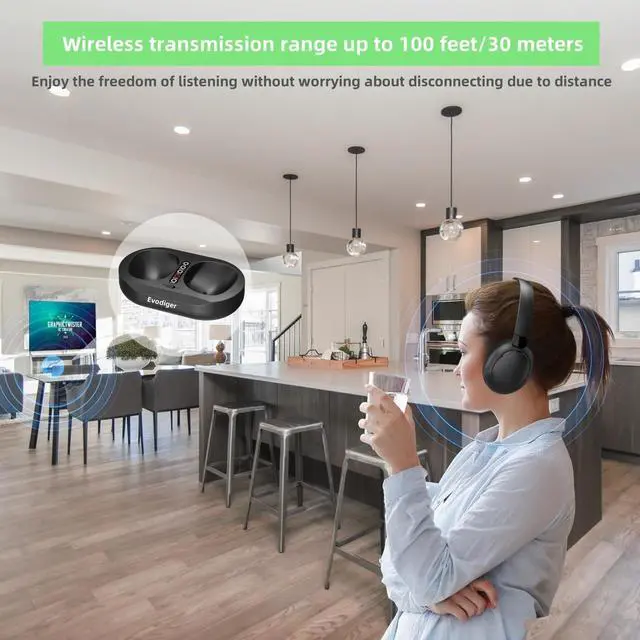 Alt view image 5 of 7 - Wireless TV Headphones for Seniors, TV Headphones Wireless with Transmitter Charging Base, Comfortable Over-Ear, Long Battery Life, Easy Volume Control, Ideal for Elderly & Late-Night TV Watching