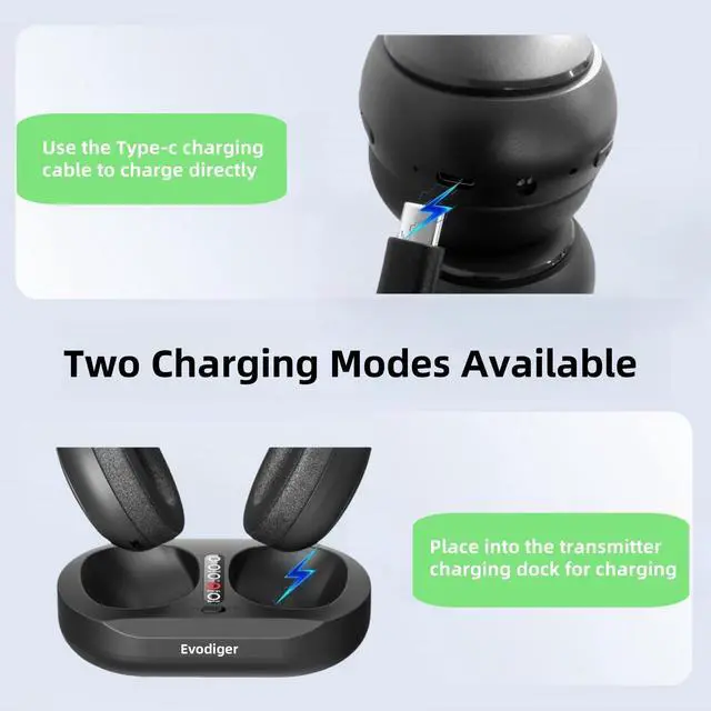 Alt view image 7 of 7 - Wireless TV Headphones for Seniors, TV Headphones Wireless with Transmitter Charging Base, Comfortable Over-Ear, Long Battery Life, Easy Volume Control, Ideal for Elderly & Late-Night TV Watching