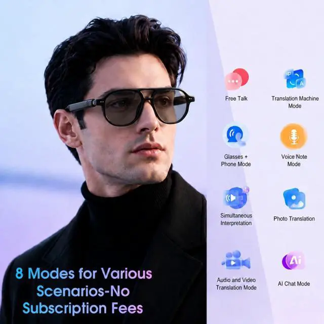 Alt view image 3 of 7 - AI Smart Glasses for Men Women Real-Time Translation Open-Ear Audio | 160+ Languages Photochromic Lenses AI Assistant Touch Control Bluetooth Glasses with Hands-Free Calls Travel Trade Business