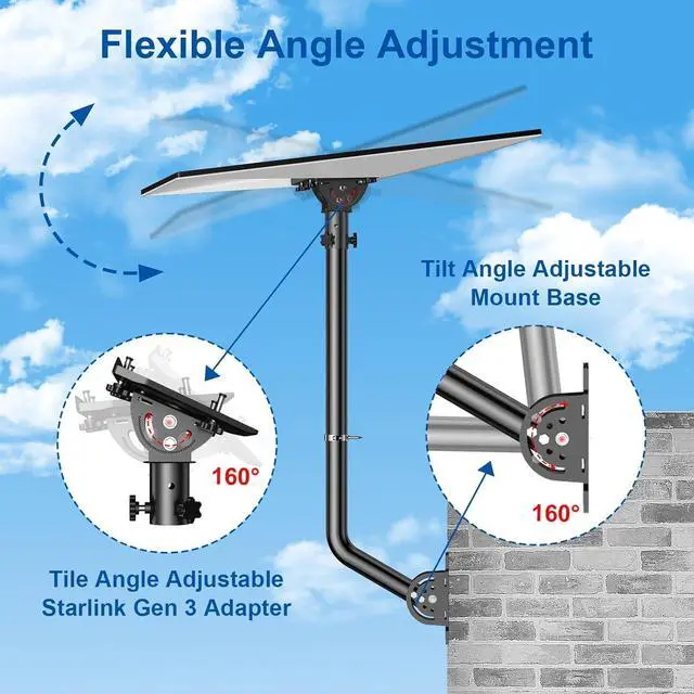 Alt view image 3 of 6 - Starlink Standard 4 Mount, 24" Heavy Duty Wall & Roof Pole Mounting Kit | Long Wall Mount with Adjustable Pipe Adapter, Pivot Base for Angle Adjustment, Fit Gen 4(V4),Gen 3(V3), Weatherproog Iron
