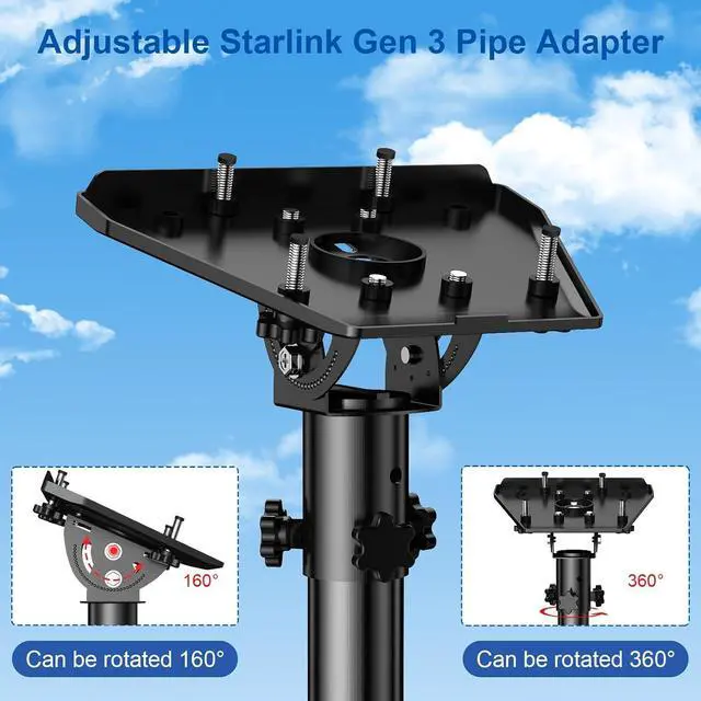 Alt view image 4 of 6 - Starlink Standard 4 Mount, 24" Heavy Duty Wall & Roof Pole Mounting Kit | Long Wall Mount with Adjustable Pipe Adapter, Pivot Base for Angle Adjustment, Fit Gen 4(V4),Gen 3(V3), Weatherproog Iron