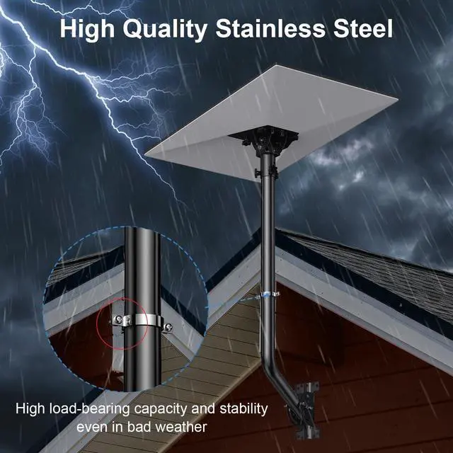 Alt view image 5 of 6 - Starlink Standard 4 Mount, 24" Heavy Duty Wall & Roof Pole Mounting Kit | Long Wall Mount with Adjustable Pipe Adapter, Pivot Base for Angle Adjustment, Fit Gen 4(V4),Gen 3(V3), Weatherproog Iron