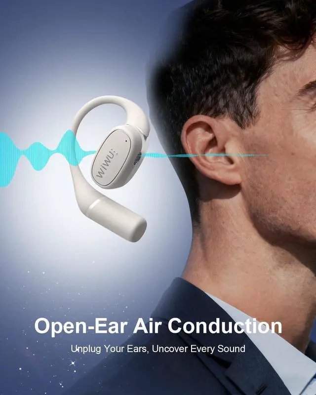 Alt view image 5 of 7 - Open Ear Headphones,ENC Wireless Earbuds with 2 Mics,AI Clear Calls,Comfort Ear Hooks Stereo Sound Sport Bluetooth Earbuds for Gym,Touch Control,Compatible with iPhone and Android Beige