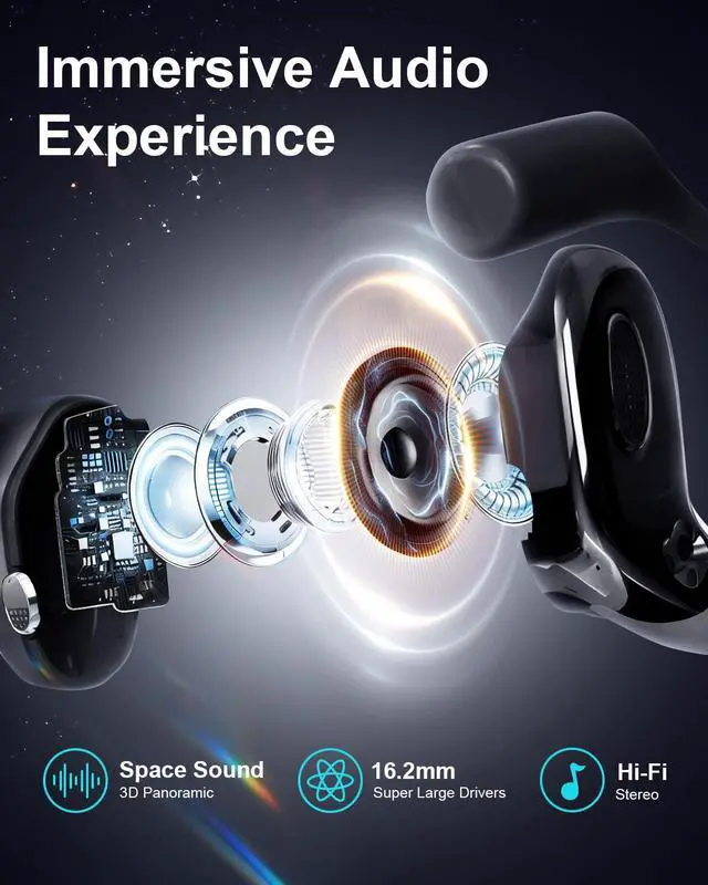 Alt view image 4 of 7 - Open Ear Earbuds,Wireless Bluetooth Headphones with Earhooks,Lightweight Comfort,AI Clear Calls,Powerful Sound,40H Playtime Sport Earbuds Waterproof for Running Office Fitness Black