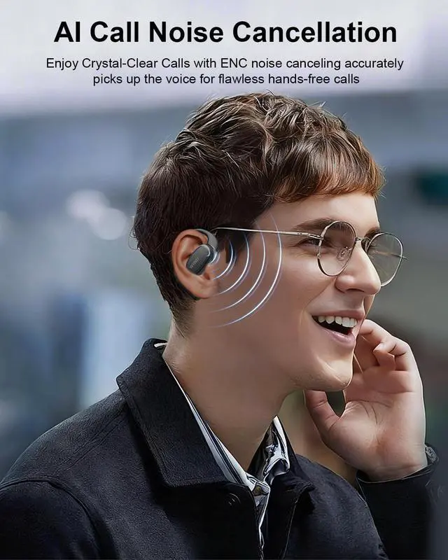 Alt view image 3 of 7 - Open Ear Earbuds,Wireless Bluetooth Headphones with Earhooks,Lightweight Comfort,AI Clear Calls,Powerful Sound,40H Playtime Sport Earbuds Waterproof for Running Office Fitness Black