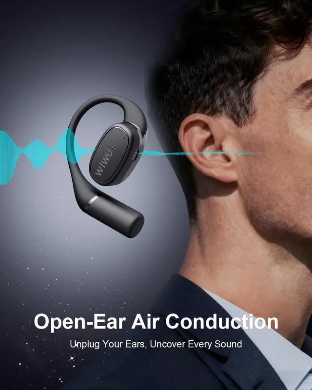 Alt view image 5 of 7 - Open Ear Earbuds,Wireless Bluetooth Headphones with Earhooks,Lightweight Comfort,AI Clear Calls,Powerful Sound,40H Playtime Sport Earbuds Waterproof for Running Office Fitness Black
