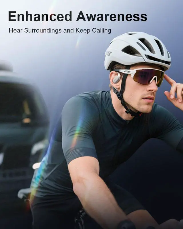 Alt view image 7 of 7 - Open Ear Headphones,ENC Wireless Earbuds with 2 Mics,AI Clear Calls,Comfort Ear Hooks Stereo Sound Sport Bluetooth Earbuds for Gym,Touch Control,Compatible with iPhone and Android Beige