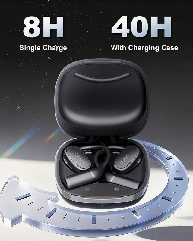Alt view image 6 of 7 - Open Ear Earbuds,Wireless Bluetooth Headphones with Earhooks,Lightweight Comfort,AI Clear Calls,Powerful Sound,40H Playtime Sport Earbuds Waterproof for Running Office Fitness Black