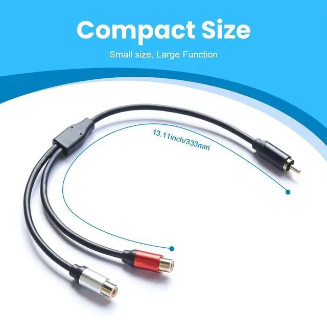 Alt view image 6 of 7 - RCA Y Splitter, 1 Male to 2 Female Audio Y Cables (2 Pack), 24K Gold-Plated, Subwoofer Cable for Subs,Amplifiers, TV, Home Theater, Hi-Fi Systems (12, Inches)