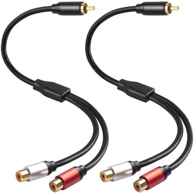 Main image of RCA Y Splitter, 1 Male to 2 Female Audio Y Cables (2 Pack), 24K Gold-Plated, Subwoofer Cable for Subs,Amplifiers, TV, Home Theater, Hi-Fi Systems (12, Inches)