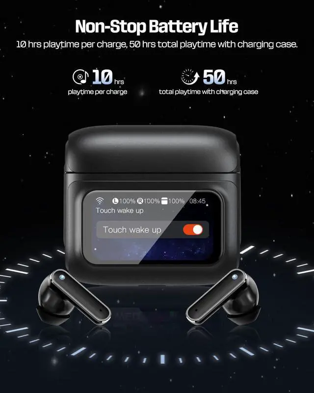 Alt view image 6 of 7 - 128 - True Wireless Earbuds with Touchscreen, Bluetooth 6.0, HiFi Stereo, 50H Playtime, ANC Noise Canceling Headset, IPX5 Waterproof Earphones for Sports/Work