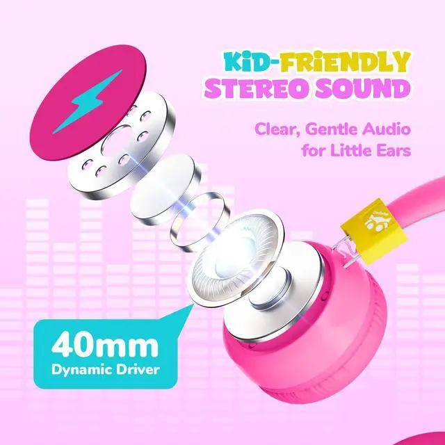 Alt view image 3 of 6 - Kids Bluetooth Headphones, 74/85dB Volume Limited, 60H Playtime, Built-in Mic, Bluetooth 5.4, Fast Charging, Foldable Toddler Wireless Over-Ear with AUX Cord, for iPad/Tablet/Airplane