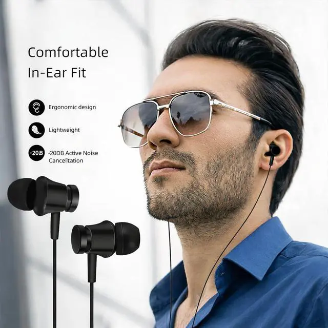 Alt view image 2 of 7 - Active Noise Canceling Earbuds Wired, USB-C, ANC Earbuds, Zero Latency Earbuds, Black IPX4 Sweatproof & Water-Resistant Gaming Earphones - iPhone 17/16/15, Samsung S24, Steam Deck, PC, Laptop