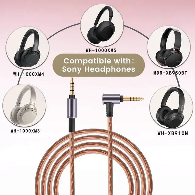 Alt view image 3 of 6 - WH-1000XM5 Balanced Cable Replacement for Sony WH-1000XM3 XM4 H900N Technica ATH-M50xBT ANC9 Headsets Works on NW-WM1A ZX300A Digital Music Players 4.9ft(4.4mm Plug)