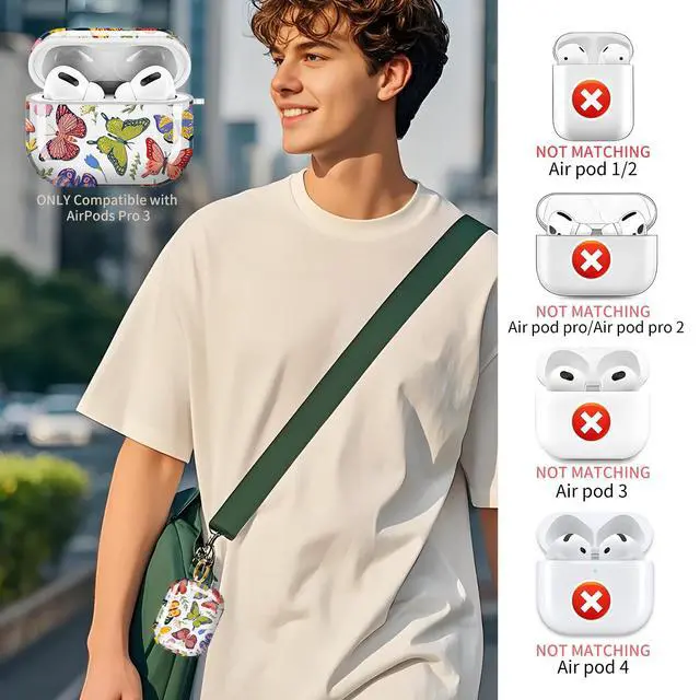 Alt view image 2 of 6 - for Cute Airpods Pro 3 Case Clear, Soft TPU Air Pods Pro 3rd Generation Cover Protective Skin Girl Women with Gold Keychain for iPod Pro 3 Gen 2025 - Cute Butterfly