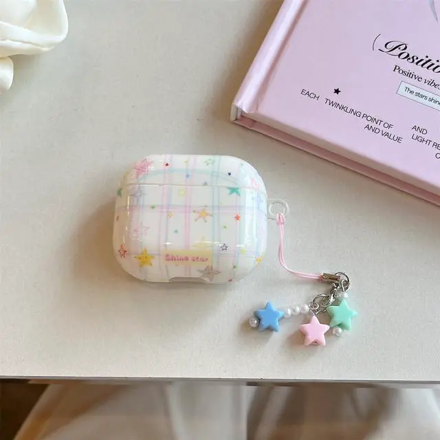 Alt view image 3 of 6 - Cute Creative Stars Design Case for Airpods 4,Shining Tomato Pattern Shockproof Earbuds Cover with Kawaii Pendants (Stars)