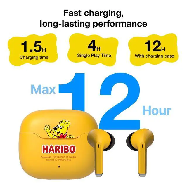 Alt view image 3 of 7 - Haribo Wireless Earbuds, Bluetooth 5.3 TWS, 13mm Bass Driver, ENC Noise Reduction, IPX4, USB-C Charging, Gummy Bear Style