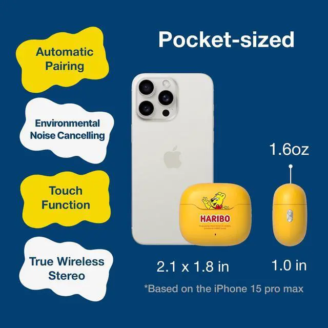 Alt view image 5 of 7 - Haribo Wireless Earbuds, Bluetooth 5.3 TWS, 13mm Bass Driver, ENC Noise Reduction, IPX4, USB-C Charging, Gummy Bear Style