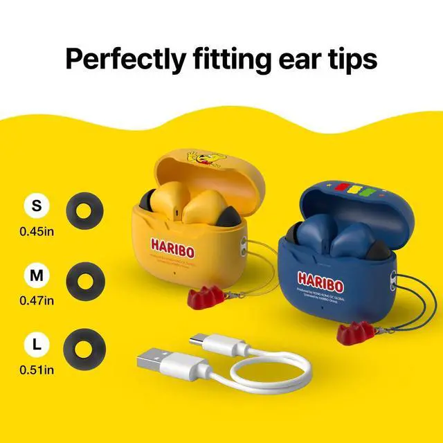 Alt view image 6 of 7 - Haribo Wireless Earbuds, Bluetooth 5.3 TWS, 13mm Bass Driver, ENC Noise Reduction, IPX4, USB-C Charging, Gummy Bear Style