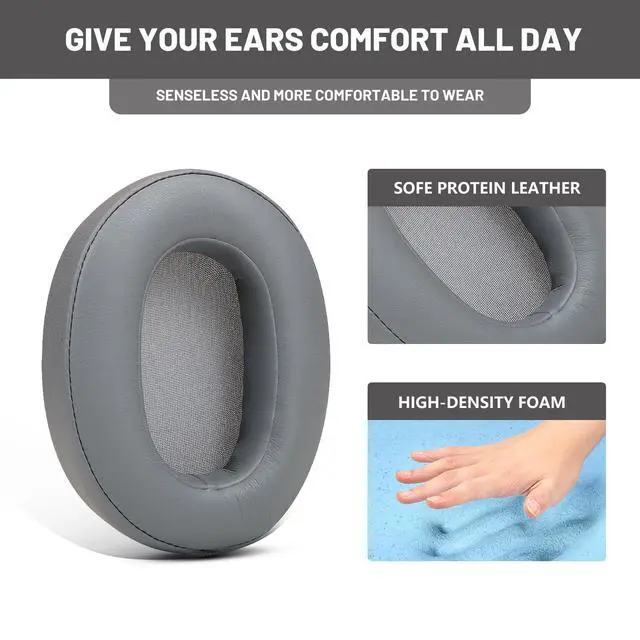 Alt view image 3 of 6 - Replacement Earpads for Sony WH-XB900N(WH-XB900) Headphones,Ear Pads Cushions with Noise Isolation Memory Foam,Soft Protein Leather-Grey