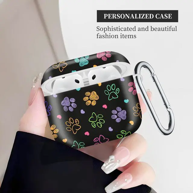 Alt view image 4 of 6 - Case Compatible with AirPod 4th Generation 2024,Shockproof Protective Case Cover with Keychain for Women Men,Wireless Accessorie Charging Cases for Airpod 4th - Colorful Doodle Paw