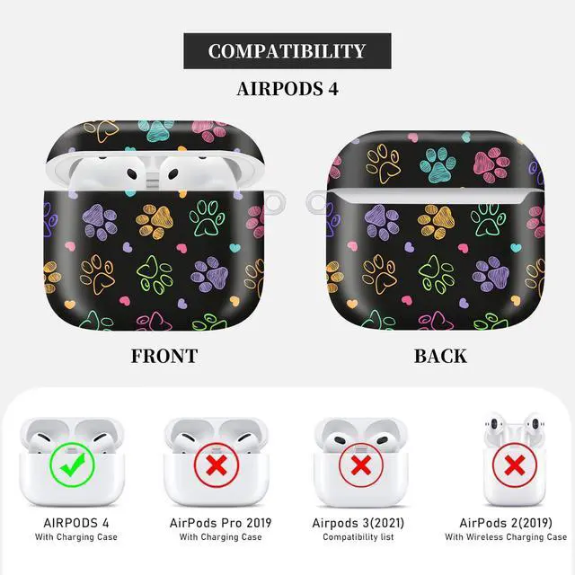 Alt view image 6 of 6 - Case Compatible with AirPod 4th Generation 2024,Shockproof Protective Case Cover with Keychain for Women Men,Wireless Accessorie Charging Cases for Airpod 4th - Colorful Doodle Paw