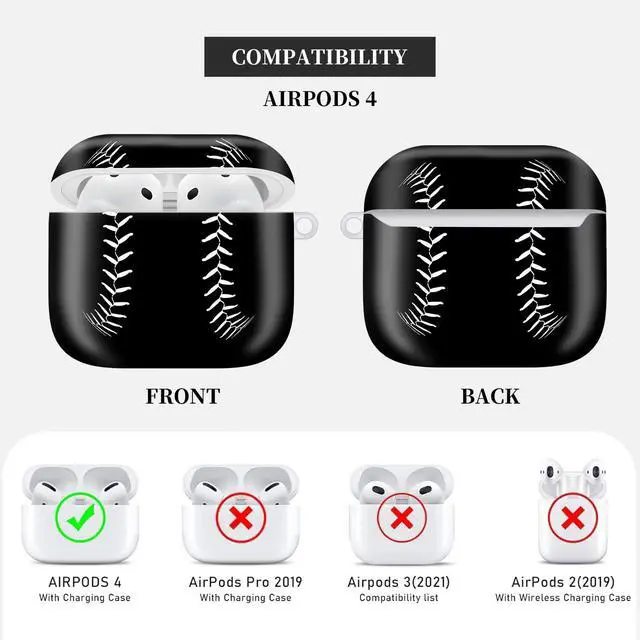 Alt view image 6 of 6 - Case Compatible with AirPod 4th Generation 2024,Shockproof Protective Case Cover with Keychain for Women Men,Wireless Accessorie Charging Cases for Airpod 4th - Baseball Sport Softball American
