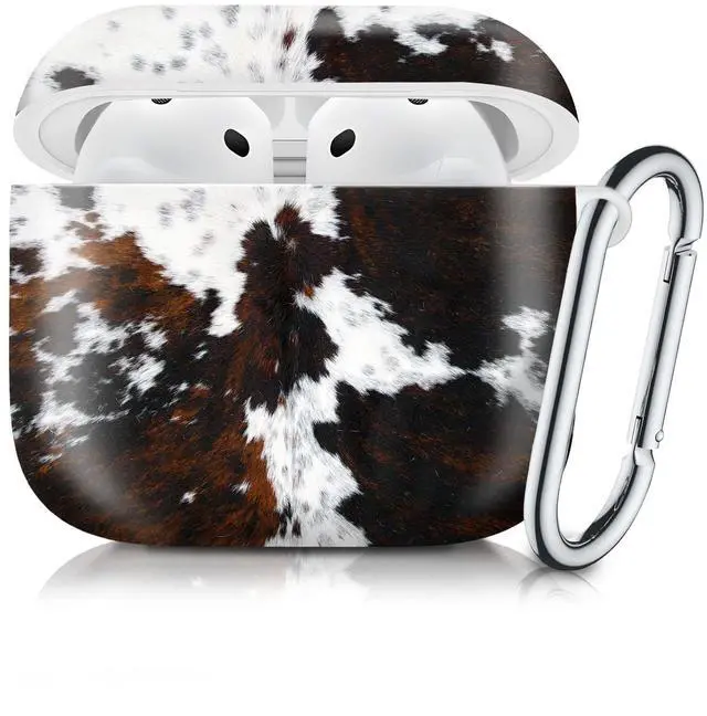 Main image of Case Compatible with AirPod 4th Generation 2024,Shockproof Protective Case Cover with Keychain for Women Men,Wireless Accessorie Charging Cases for Airpod 4th - White Brown Cow Cowhide