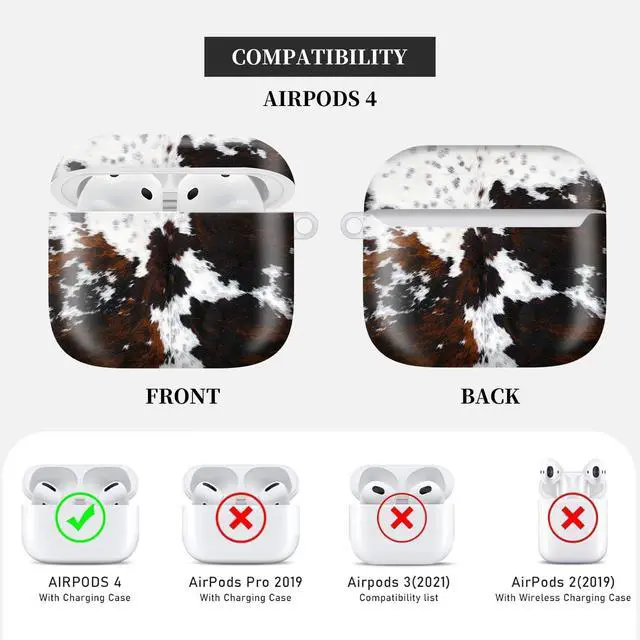 Alt view image 6 of 6 - Case Compatible with AirPod 4th Generation 2024,Shockproof Protective Case Cover with Keychain for Women Men,Wireless Accessorie Charging Cases for Airpod 4th - White Brown Cow Cowhide