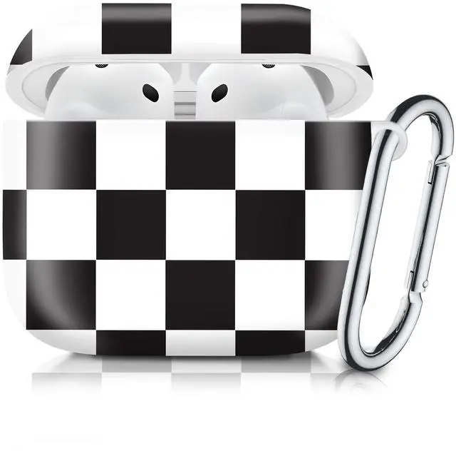 Main image of Case Compatible with AirPod 4th Generation 2024,Shockproof Protective Case Cover with Keychain for Women Men,Wireless Accessorie Charging Cases for Airpod 4th - Black White Checkerboard
