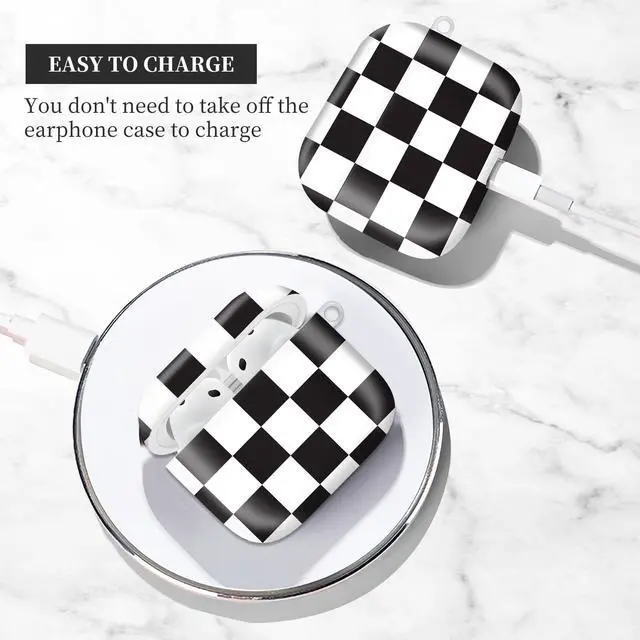 Alt view image 3 of 6 - Case Compatible with AirPod 4th Generation 2024,Shockproof Protective Case Cover with Keychain for Women Men,Wireless Accessorie Charging Cases for Airpod 4th - Black White Checkerboard