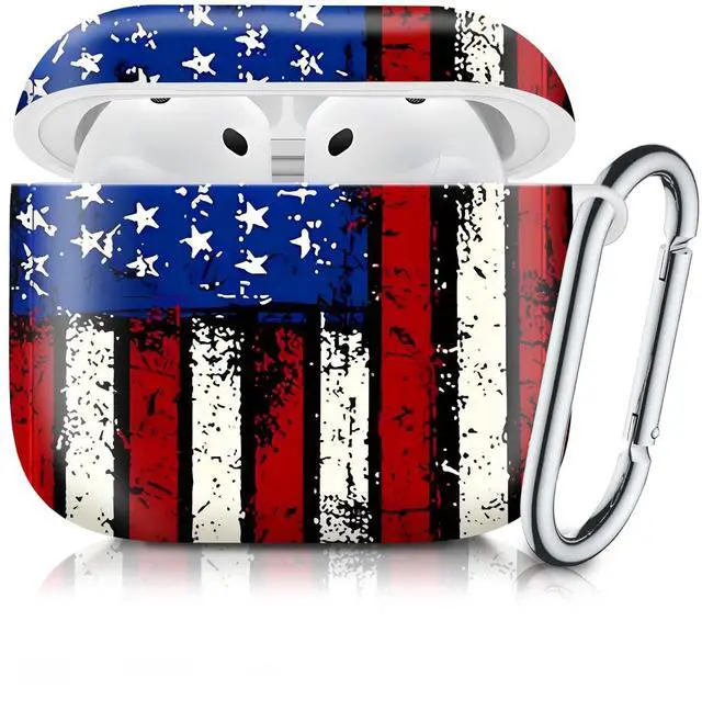 Main image of Case Compatible with AirPod 4th Generation 2024,Shockproof Protective Case Cover with Keychain for Women Men,Wireless Accessorie Charging Cases for Airpod 4th - Retro Flag