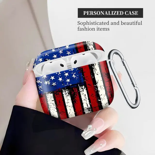 Alt view image 4 of 6 - Case Compatible with AirPod 4th Generation 2024,Shockproof Protective Case Cover with Keychain for Women Men,Wireless Accessorie Charging Cases for Airpod 4th - Retro Flag