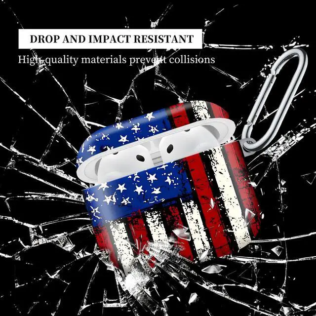 Alt view image 5 of 6 - Case Compatible with AirPod 4th Generation 2024,Shockproof Protective Case Cover with Keychain for Women Men,Wireless Accessorie Charging Cases for Airpod 4th - Retro Flag