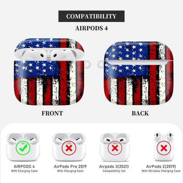 Alt view image 6 of 6 - Case Compatible with AirPod 4th Generation 2024,Shockproof Protective Case Cover with Keychain for Women Men,Wireless Accessorie Charging Cases for Airpod 4th - Retro Flag