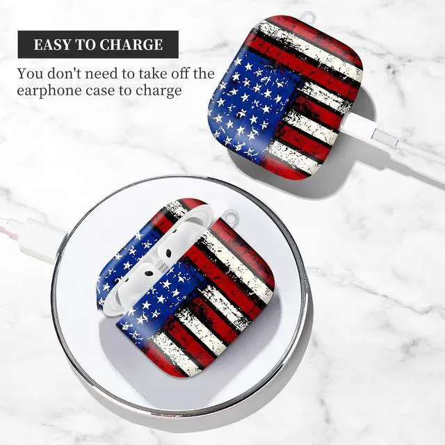 Alt view image 3 of 6 - Case Compatible with AirPod 4th Generation 2024,Shockproof Protective Case Cover with Keychain for Women Men,Wireless Accessorie Charging Cases for Airpod 4th - Retro Flag